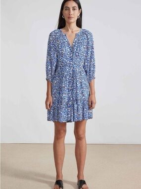 Apiece Apart Mini Mitte Blue Floral Dress - Large